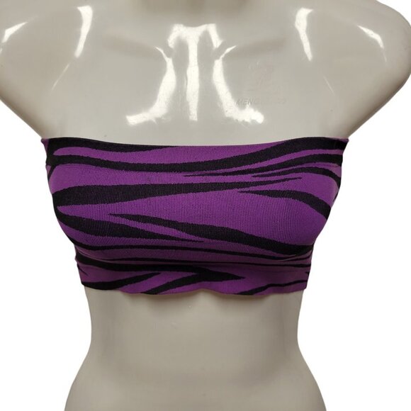 Purple Black Zebra Print Stretchy Elastic Tube Top Animal Print Bandeau Crop Top - Picture 10 of 10